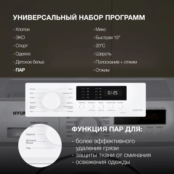 Стиральная машина Hyundai WME6004 класс: A+++ загр.фронтальная макс.:6кг белый инвертор