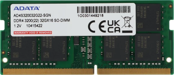 Память DDR4 32Gb 3200MHz A-Data AD4S320032G22-SGN RTL PC4-25600 CL22 SO-DIMM 260-pin 1.2В single rank Ret Память DDR4 32Gb 3200MHz A-Data AD4S320032G22-SGN RTL PC4-25600 CL22 SO-DIMM 260-pin 1.2В single rank Ret