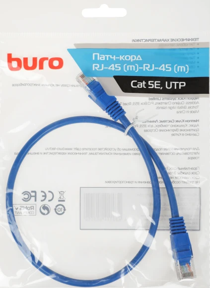 Патч-корд Buro UTP 4 пары cat.5E CCA molded 0.5м голубой RJ-45 (m)-RJ-45 (m) (UTP-5E-0,5M-BL)