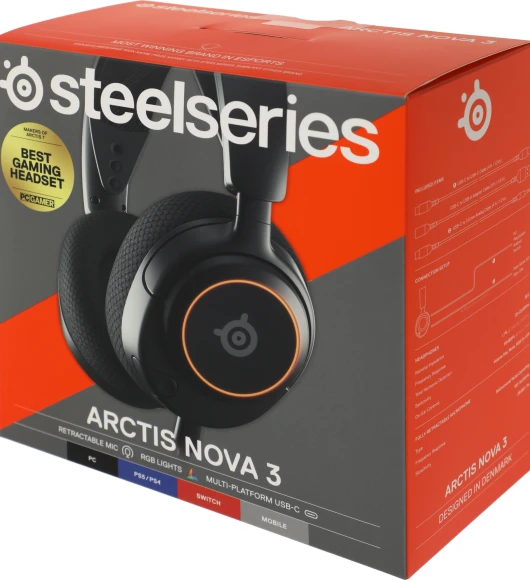 Наушники с микрофоном Steelseries Arctis Nova 3 черный 1.2м накладные оголовье (61631)