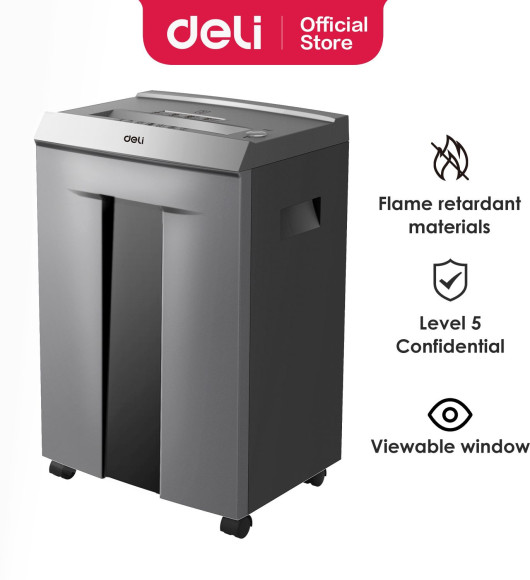 Шредер Deli ET096 серый с автоподачей (секр.P-5) фрагменты 16лист. 30лтр. скрепки скобы пл.карты CD Шредер Deli ET096 серый с автоподачей (секр.P-5) фрагменты 16лист. 30лтр. скрепки скобы пл.карты CD