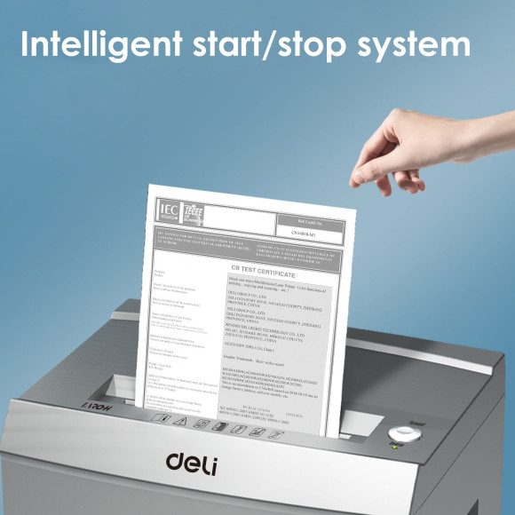 Шредер Deli ET096 серый с автоподачей (секр.P-5) фрагменты 16лист. 30лтр. скрепки скобы пл.карты CD Шредер Deli ET096 серый с автоподачей (секр.P-5) фрагменты 16лист. 30лтр. скрепки скобы пл.карты CD