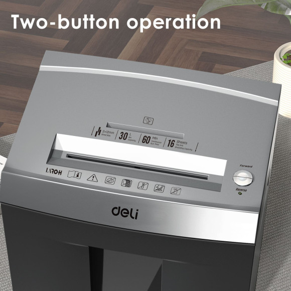 Шредер Deli ET096 серый с автоподачей (секр.P-5) фрагменты 16лист. 30лтр. скрепки скобы пл.карты CD Шредер Deli ET096 серый с автоподачей (секр.P-5) фрагменты 16лист. 30лтр. скрепки скобы пл.карты CD