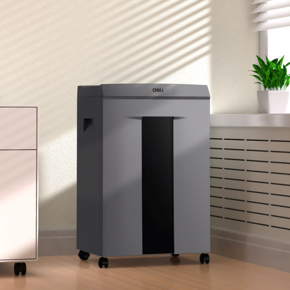 Шредер Deli ET096 серый с автоподачей (секр.P-5) фрагменты 16лист. 30лтр. скрепки скобы пл.карты CD Шредер Deli ET096 серый с автоподачей (секр.P-5) фрагменты 16лист. 30лтр. скрепки скобы пл.карты CD
