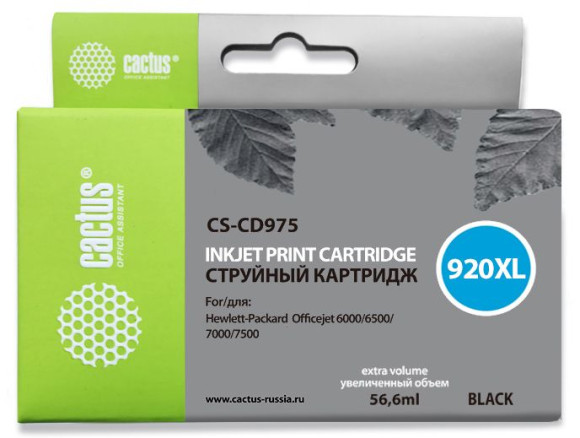 Картридж струйный Cactus CS-CD975 №920XL черный (56.6мл) для HP DJ 6000/6500/7000/7500 с чипом