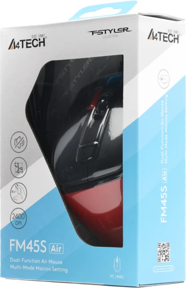 Мышь A4Tech Fstyler FM45S Air красный/черный оптическая 2400dpi silent USB 7but (FM45S AIR USB (SPORTS RED))