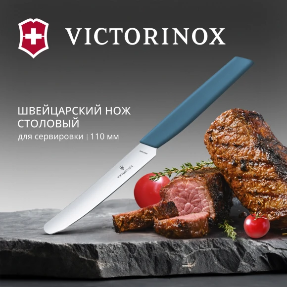 Нож кухонный Victorinox Swiss Modern (6.9006.112) стальной столовый лезв.110мм прямая заточка синий