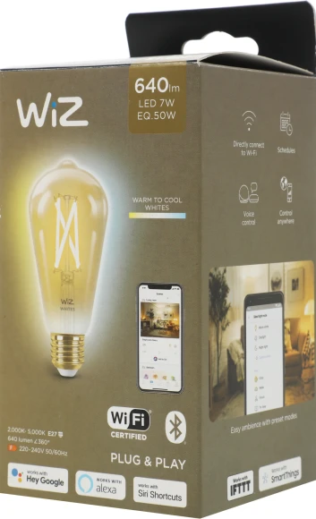 Умная лампа WiZ E27 50Вт 640lm Wi-Fi (упак.:1шт) (929003018701) Умная лампа WiZ E27 50Вт 640lm Wi-Fi (упак.:1шт) (929003018701)