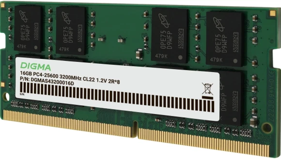 Память DDR4 16Gb 3200MHz Digma DGMAS43200016D RTL PC4-25600 CL22 SO-DIMM 260-pin 1.2В dual rank Ret Память DDR4 16Gb 3200MHz Digma DGMAS43200016D RTL PC4-25600 CL22 SO-DIMM 260-pin 1.2В dual rank Ret