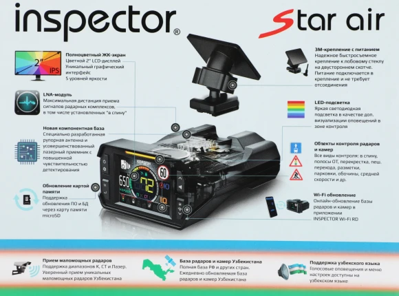 Радар-детектор Inspector Star Air черный GPS