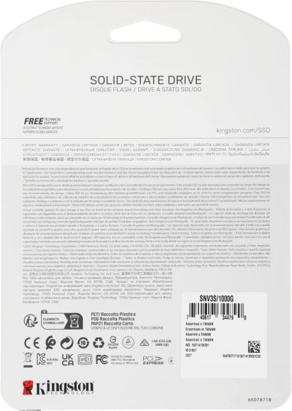 Накопитель SSD Kingston PCIe 4.0 x4 1TB SNV3S/1000G NV3 M.2 2280 Накопитель SSD Kingston PCIe 4.0 x4 1TB SNV3S/1000G NV3 M.2 2280
