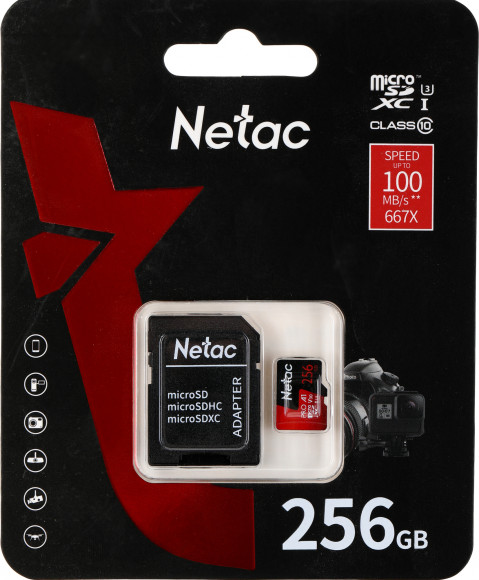 Флеш карта microSDXC 256GB Netac NT02P500PRO-256G-R P500 Extreme Pro + adapter