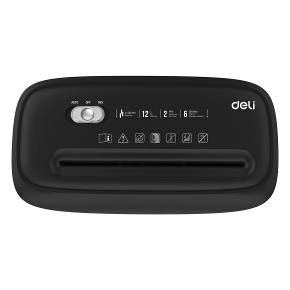 Шредер Deli E9945 черный (секр.P-4) фрагменты 6лист. 12лтр. скобы пл.карты Шредер Deli E9945 черный (секр.P-4) фрагменты 6лист. 12лтр. скобы пл.карты