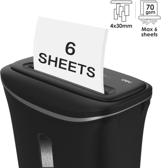 Шредер Deli E9945 черный (секр.P-4) фрагменты 6лист. 12лтр. скобы пл.карты Шредер Deli E9945 черный (секр.P-4) фрагменты 6лист. 12лтр. скобы пл.карты