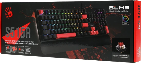 Клавиатура A4Tech S515R механическая черный USB for gamer LED (подставка для запястий) (S515R FIRE BLACK) кабель 1.8м