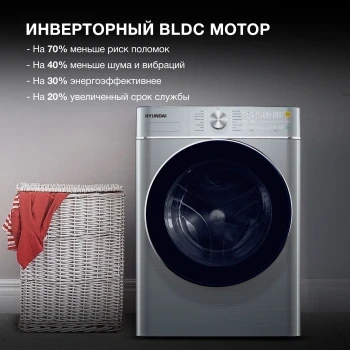 Стиральная машина Hyundai WMD9413 класс: B загр.фронтальная макс.:10кг (с сушкой) темно-серебристый инвертор