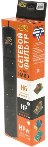 Сетевой фильтр Most HP 2м (6 розеток) черный (коробка)