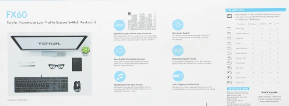Клавиатура A4Tech Fstyler FX60 серый USB slim LED (FX60 GREY / WHITE)