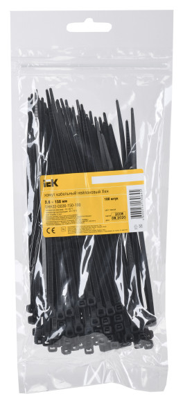 Хомут IEK UHH32-D036-150-100 150x3.6мм (упак:100шт) нейлон черный Хомут IEK UHH32-D036-150-100 150x3.6мм (упак:100шт) нейлон черный