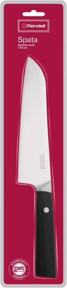 Нож кухонный Rondell Spata RD-1139 стальной сантоку лезв.178мм прямая заточка черный блистер