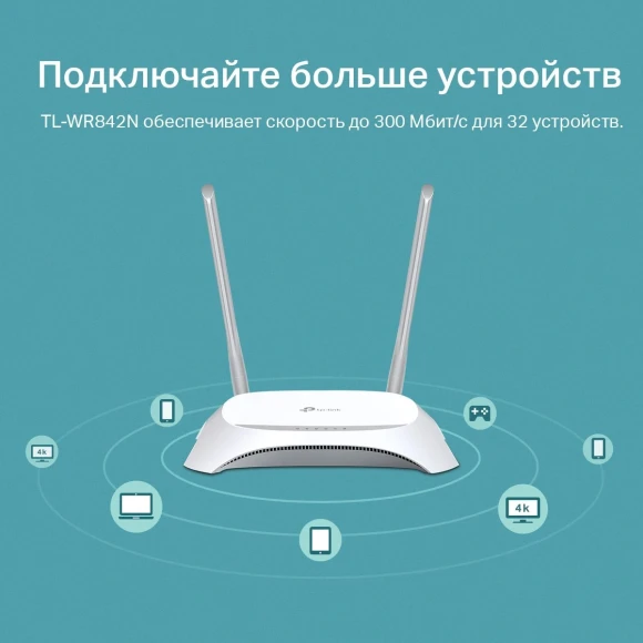 Роутер беспроводной TP-Link TL-WR842N N300 10/100BASE-TX/4G ready белый