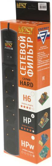 Сетевой фильтр Most HP 5м (6 розеток) черный (коробка)