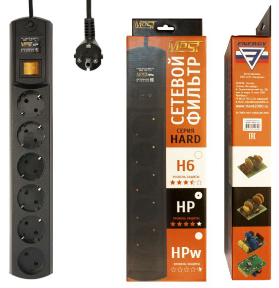 Сетевой фильтр Most HP 5м (6 розеток) черный (коробка) Сетевой фильтр Most HP 5м (6 розеток) черный (коробка)