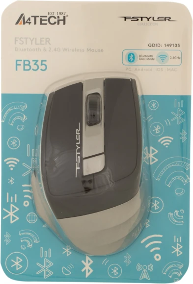 Мышь A4Tech Fstyler FB35 серый оптическая 2000dpi беспров. BT/Radio USB для ноутбука 6but (FB35 SMOKY GREY) Мышь A4Tech Fstyler FB35 серый оптическая 2000dpi беспров. BT/Radio USB для ноутбука 6but (FB35 SMOKY GREY)