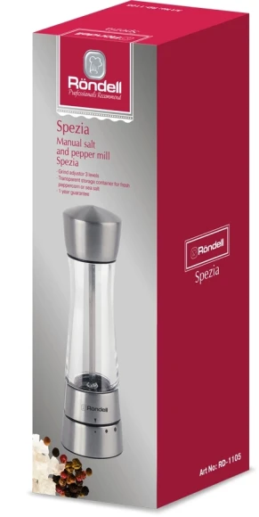 Мельница для перца/соли Rondell Spezia RD-1105 стальной упак.:подарочная коробка Мельница для перца/соли Rondell Spezia RD-1105 стальной упак.:подарочная коробка