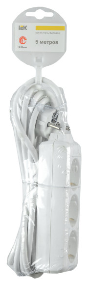 Сетевой удлинитель IEK У03К 5м (3 розетки) белый (пакет ПЭ)