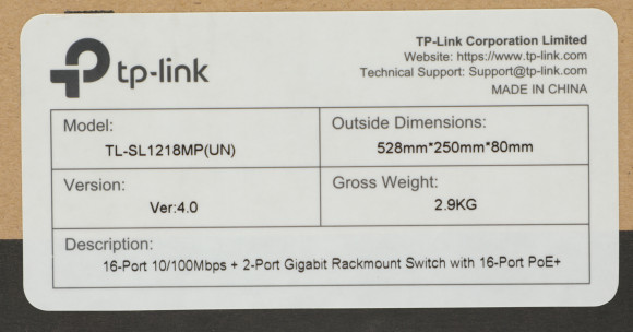 Коммутатор TP-Link TL-SL1218MP (L2) 16x100Мбит/с 2x1Гбит/с 2xКомбо(1000BASE-T/SFP) 16PoE+ 192W неуправляемый
