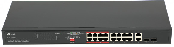 Коммутатор TP-Link TL-SL1218MP (L2) 16x100Мбит/с 2x1Гбит/с 2xКомбо(1000BASE-T/SFP) 16PoE+ 192W неуправляемый