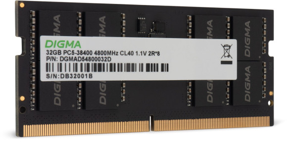 Память DDR5 32GB 4800MHz Digma DGMAS54800032D RTL PC5-38400 CL40 SO-DIMM 262-pin 1.1В dual rank Ret Память DDR5 32GB 4800MHz Digma DGMAS54800032D RTL PC5-38400 CL40 SO-DIMM 262-pin 1.1В dual rank Ret