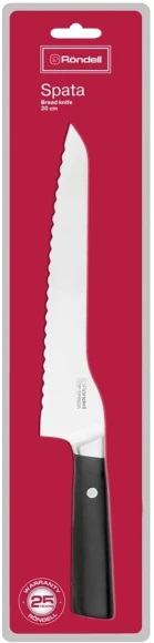 Нож кухонный Rondell Spata RD-1135 стальной для хлеба лезв.200мм серрейт. заточка черный блистер Нож кухонный Rondell Spata RD-1135 стальной для хлеба лезв.200мм серрейт. заточка черный блистер