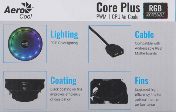 Устройство охлаждения(кулер) Aerocool Core Plus ARGB Soc-AM5/AM4/1200/1700/1851 черный 4-pin 15-25dB Al 110W 305gr Ret (CORE PLUS ARGB PWM 4P)