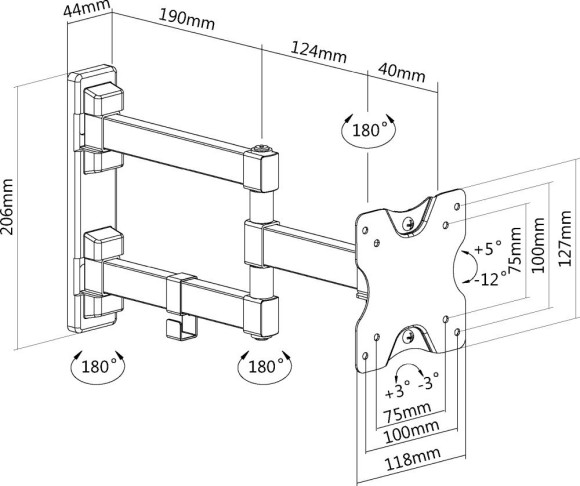 Кронштейн для телевизора Ultramounts UM894 черный 13"-27" макс.20кг настенный поворотно-выдвижной и наклонный