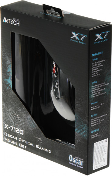 Мышь A4Tech X-7120 черный оптическая 2000dpi USB2.0 7but (X-710BK+X7-200MP)
