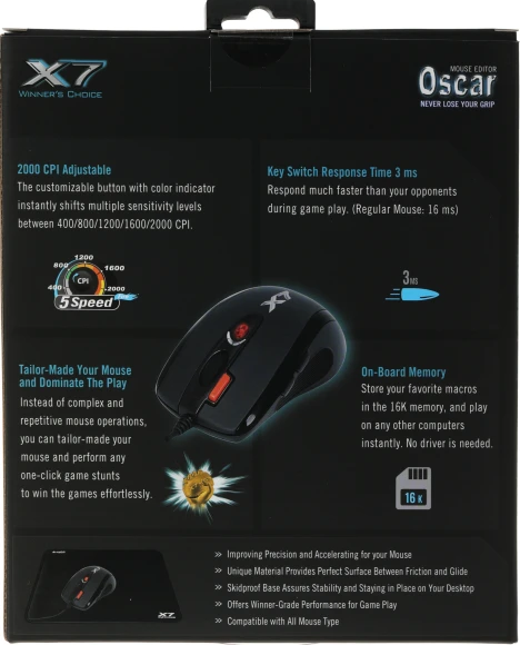 Мышь A4Tech X-7120 черный оптическая 2000dpi USB 7but (X-710BK+X7-200MP) Мышь A4Tech X-7120 черный оптическая 2000dpi USB 7but (X-710BK+X7-200MP)