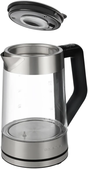 Чайник электрический Polaris PWK 1725CGLD 1.7л. 2200Вт серебристый/черный корпус: стекло/металл/пластик