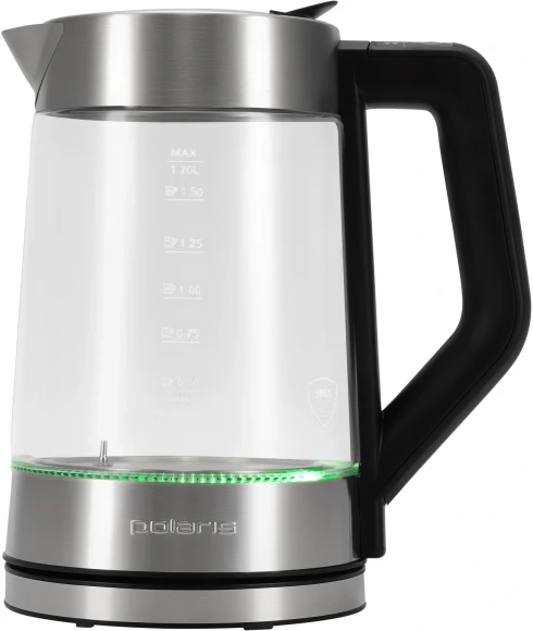 Чайник электрический Polaris PWK 1725CGLD 1.7л. 2200Вт серебристый/черный корпус: стекло/металл/пластик