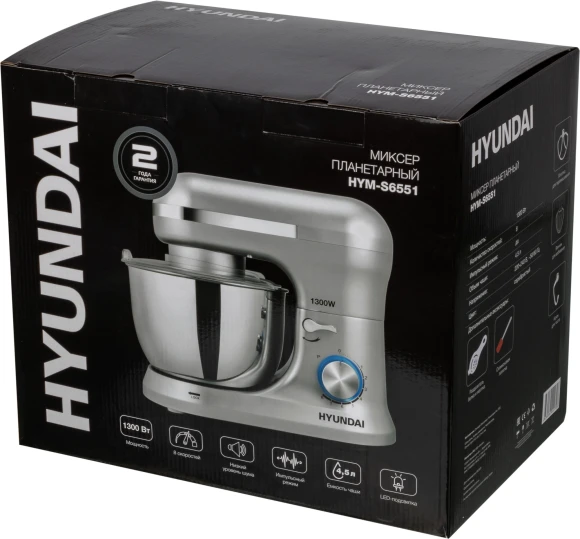 Миксер планетарный Hyundai HYM-S6551 1300Вт серебристый Миксер планетарный Hyundai HYM-S6551 1300Вт серебристый