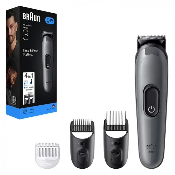 Триммер Braun AIO3500 серый (насадок в компл:3шт)