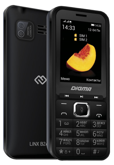 Мобильный телефон Digma LINX B241 32Mb черный моноблок 2Sim 2.44" 240x320 0.08Mpix GSM900/1800 FM microSD max16Gb