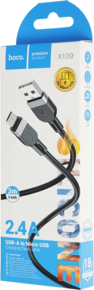 Кабель Hoco X109 MICRO 36353(L=3M) USB (m)-micro USB (m) 1м черный