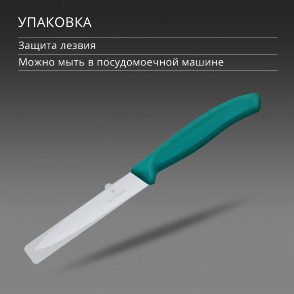 Нож кухонный Victorinox Swiss Classic (6.7734.C1) для чистки овощей и фруктов лезв.100мм серрейт. заточка зеленый
