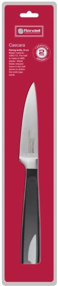 Нож кухонный Rondell Cascara RD-689 стальной универсальный для овощей лезв.90мм прямая заточка черный блистер