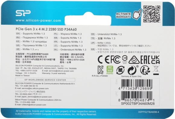 Накопитель SSD Silicon Power PCIe 3.0 x4 2TB SP002TBP34A60M28 M-Series M.2 2280 Накопитель SSD Silicon Power PCIe 3.0 x4 2TB SP002TBP34A60M28 M-Series M.2 2280