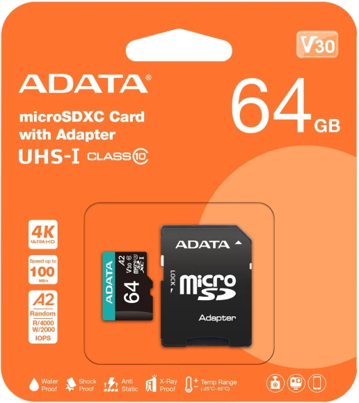 Флеш карта microSDXC 64GB A-Data AUSDX64GUI3V30SA2-RA1 Premier Pro + adapter Флеш карта microSDXC 64GB A-Data AUSDX64GUI3V30SA2-RA1 Premier Pro + adapter