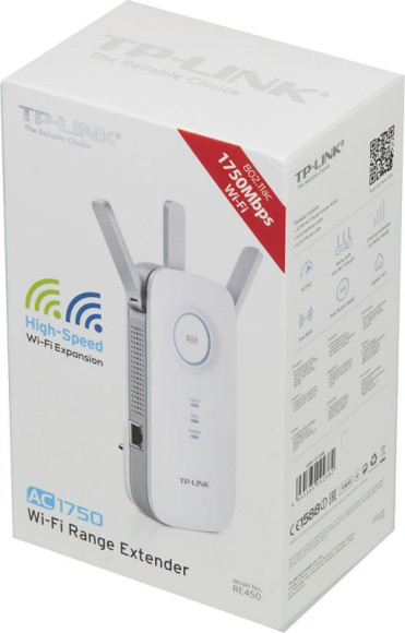 Повторитель беспроводного сигнала TP-Link RE450 AC1750 10/100/1000BASE-TX белый Повторитель беспроводного сигнала TP-Link RE450 AC1750 10/100/1000BASE-TX белый