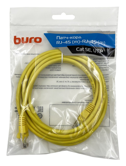 Патч-корд Buro UTP-5E-3M-Y UTP 4 пары cat.5E CCA molded 3м желтый RJ-45 (m)-RJ-45 (m) Патч-корд Buro UTP-5E-3M-Y UTP 4 пары cat.5E CCA molded 3м желтый RJ-45 (m)-RJ-45 (m)